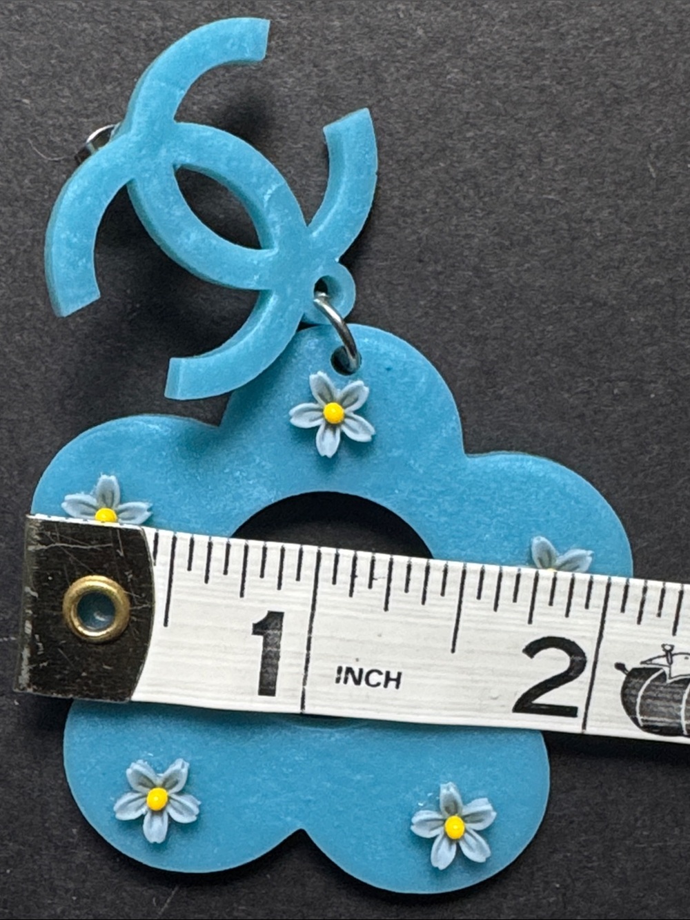 Blue CC Fashion Dangle Floral Earrings - Picture 3 of 14
